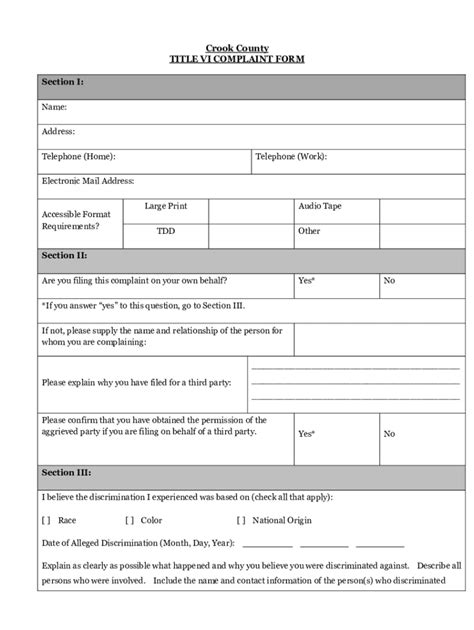 Fillable Online Co Crook Or TITLE VI COMPLAINT FORM ENGLISH Section I