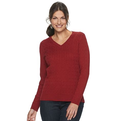 Women S Croft Barrow Essential Cable Knit V Neck Sweater Size