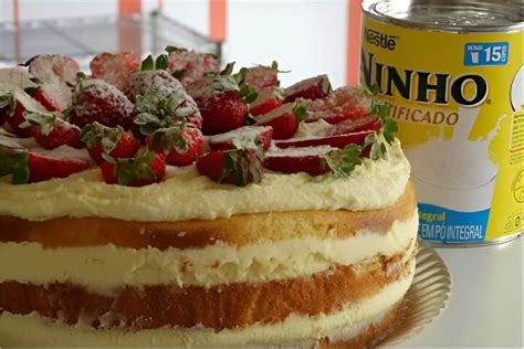 Bolo Pelado De Leite Ninho Morangos Um Naked Cake Muito F Cil E