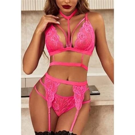 The Sinful Closet Intimates Sleepwear Hot Pink Lace Garter