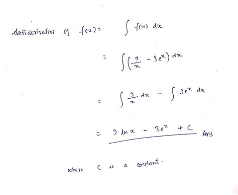 [Solved] enter an antiderivative of f(x) let f(x) = 9/x-3e^x | Course Hero