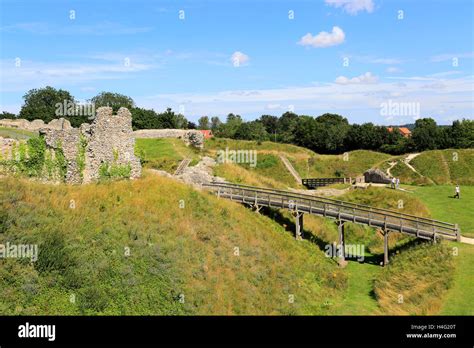 Summertime view of the ruins of Castle Acre Castle, Castle Acre village ...