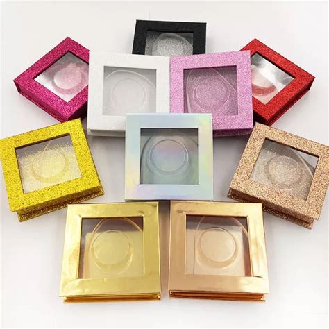 Custom Magnetic Glitter Colorful Square Eyelash Packaging Box Empty