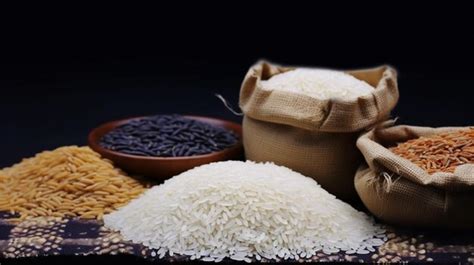 Premium Photo | A variety of rice is shown on a table.