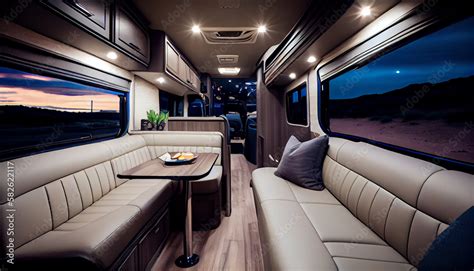 Vehicle recreational interior in wooden view of motorhome modern camper ...