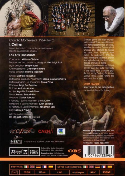 Claudio Monteverdi L Orfeo Dvd Jpc