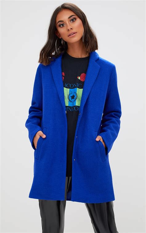 Cobalt Wool Coat Coats And Jackets Prettylittlething Usa