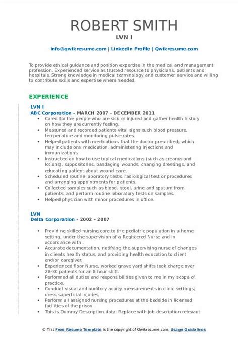 Lvn Resume Samples Qwikresume