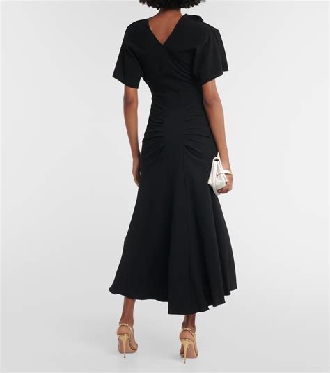 Asymmetric Wool Blend Crepe Maxi Dress In Black Victoria Beckham