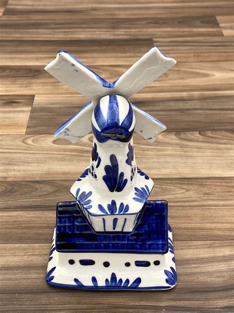 Vintage Delft Blue Windmill Blue White Ceramic Hand Painted In