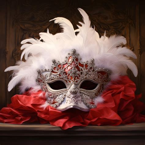 Premium Photo | Realistic luxury mardi gras mask with red and white feathers happy Mardi Gras gay