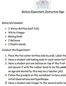 Baking Soda And Vinegar Experiment Worksheet