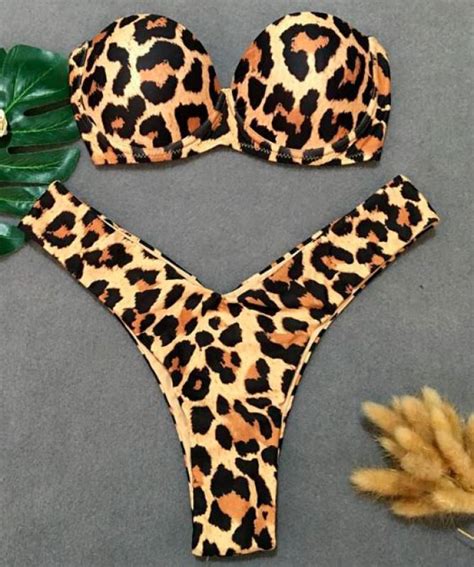 Bikini Push Up Leopardato Colore Leopardato Bikini Con Reggiseno Push