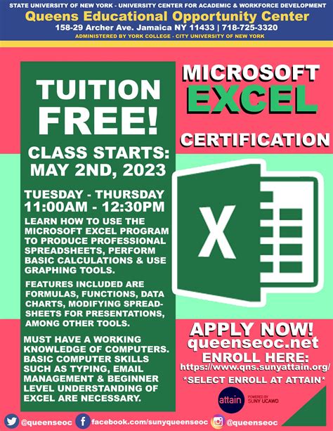 Microsoft Office Excel Certification Class Starts May 2nd 2023 Suny Queens Educational