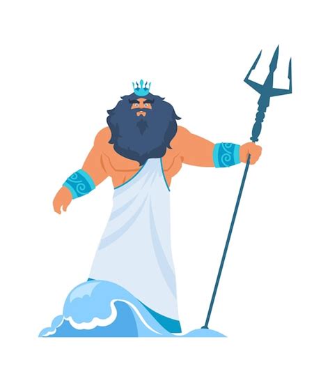 Poseidon Of Neptunus Griekse God Bebaarde Man In Toga En Kroon Met