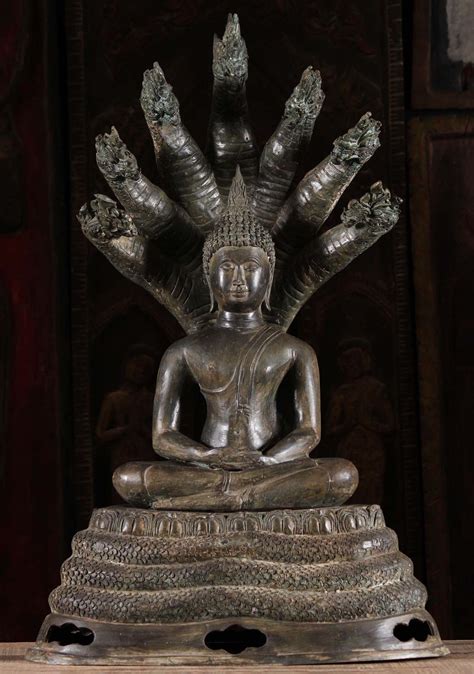 SOLD Brass Meditating Naga Buddha Sculpture 32" (#104t14): Hindu Gods ...