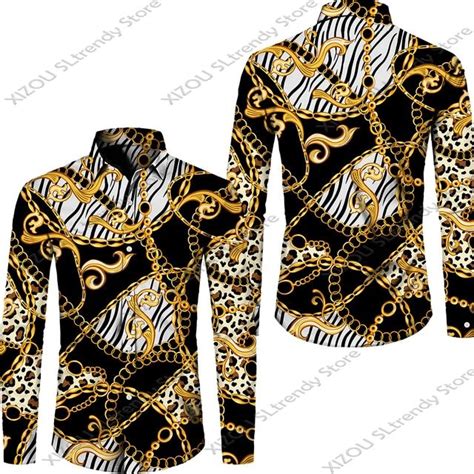 👔👔 High End Luxury Golden Pattern 3d Printed Short Full Sleeve Button