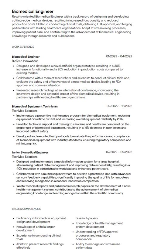 1+ Biomedical Engineer Resume Examples [with Guidance]