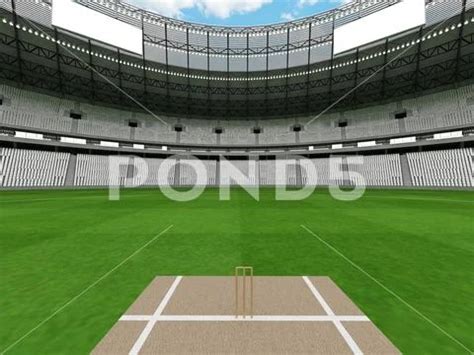 D Render Of A Round Cricket Stadium With White Seats And Vip Boxes