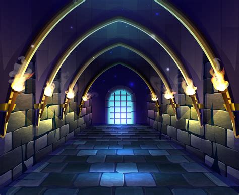 Vector cartoon style illustration. Old medieval castle dungeon hall ...