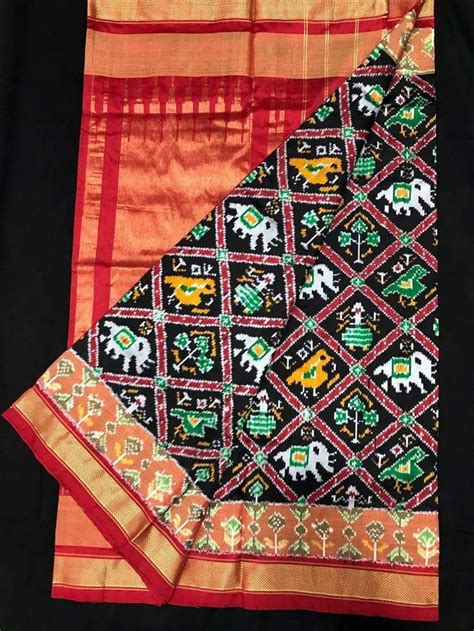 Pochampally Ikkat Black With Maroon And Multicolor Border Handwoven Pu