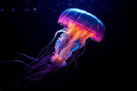 Premium Photo Bioluminescent Jellyfish In The Ocean S Depths