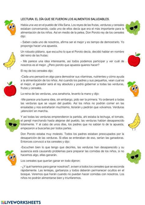 El D A Que Se Fueron Los Alimentos Saludables Worksheet Decoraciones