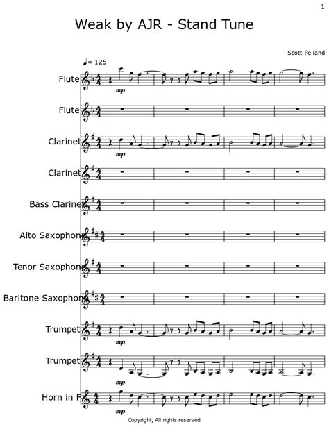 Weak by AJR - Stand Tune - Sheet music for Flute, Clarinet, Bass Clarinet, Alto Saxophone, Tenor ...