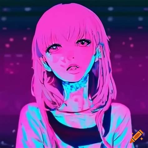 Vaporwave Illustration Of An Anime Girl On Craiyon