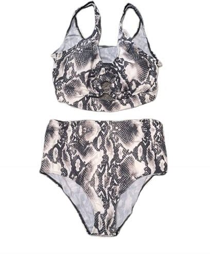 STRÓJ KĄPIELOWY WYSOKI STAN DWUCZĘŚCIOWY BIKINI ZWIERZĘCY WZÓR KLAMRA L Pan Pani Gadżet Moda