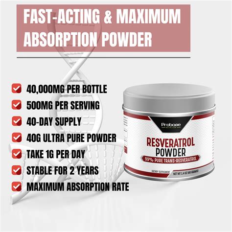 Probase Nutrition 99 Micronized Trans Resveratrol Powder 1000mg Pure