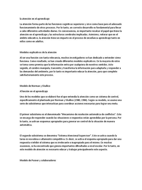 La Atención En El Aprendizaje Pdf Atención Aprendizaje