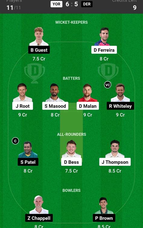 Yor Vs Der Dream Prediction Today Match Dream Team Today Fantasy