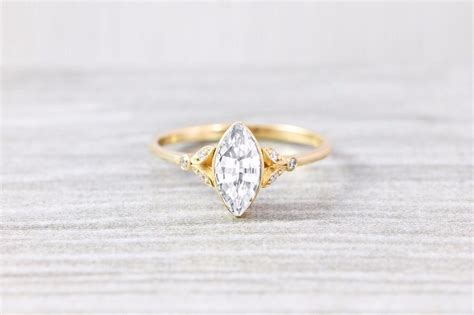 Vintage 14k Yellow Gold 2ct Marquise Cut Diamond Engagement Wedding