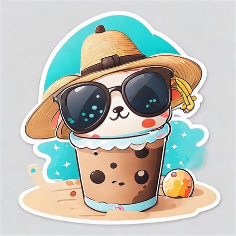 Premium Ai Image Boba Sticker Boba Adorable Lovely Excited Cute Happy