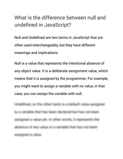 SOLUTION What Is The Difference Between Null And Undefined In