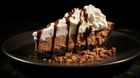 decadent chocolate cheesecake slice on black plate 32936696 Stock Photo ...