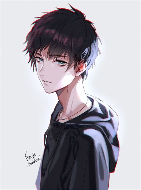 Anime Art Guy Dark Hair Light Blue Eyes Hoodie Casual Anime