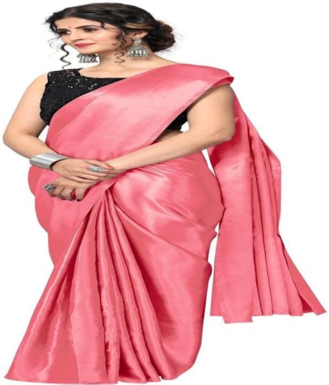 Aruna Sarees Solid Plain Bollywood Satin Saree Pink JioMart