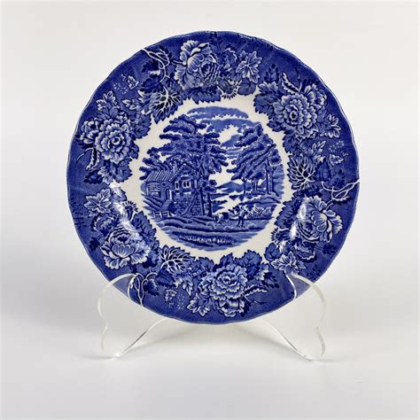 Antigo Prato Raso Porcelana Inglesa Azul E Branco Fazendinha Imp Rio