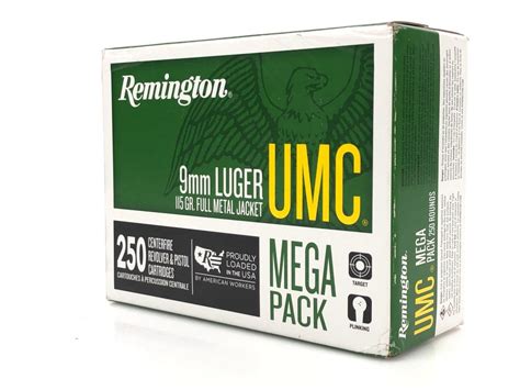 Lot 250 Rounds Remington Umc 9mm Luger 115 Grain Fmj Ammo