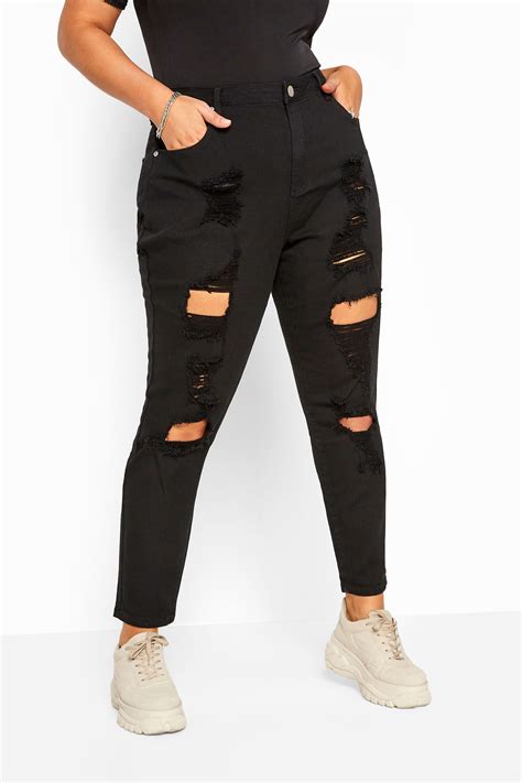 Black Distressed Ripped Skinny Stretch Jeans Yours Clothing