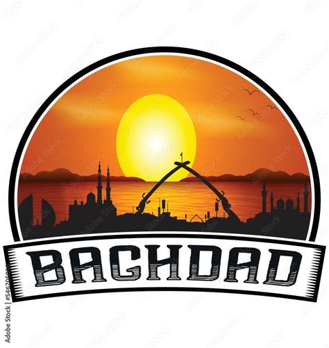 Baghdad Iraq Skyline Sunset Travel Souvenir Sticker Logo Badge Stamp