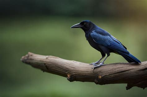 Premium Photo A Crow Sits On A Branch In The Forest