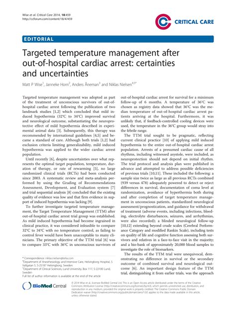 Pdf Targeted Temperature Management After Out Of Hospital Cardiac