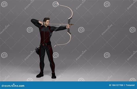 3D Render : a Young Male Archer Pose Practicing Archery in the Studio ...