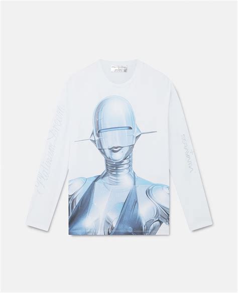 Women Pure White Sexy Robot Long Sleeve Organic Cotton T Shirt Stella Mccartney Us