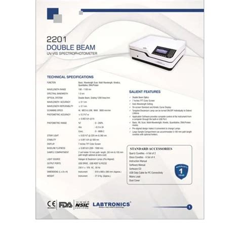 Benchtop Double Beam Uv Vis Spectrophotometers Nm Application