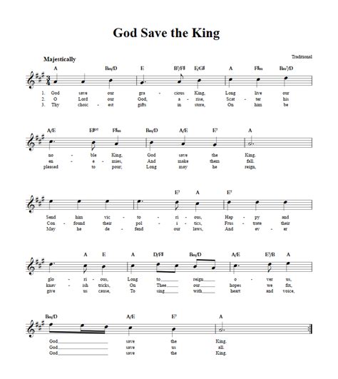 God Save The King B Flat Instrument Sheet Music Lead Sheet With