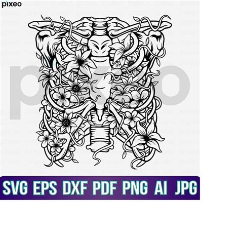 Rib Cage Floral Svg Ribcage Flowers Svg Skeleton Rib Cage Inspire